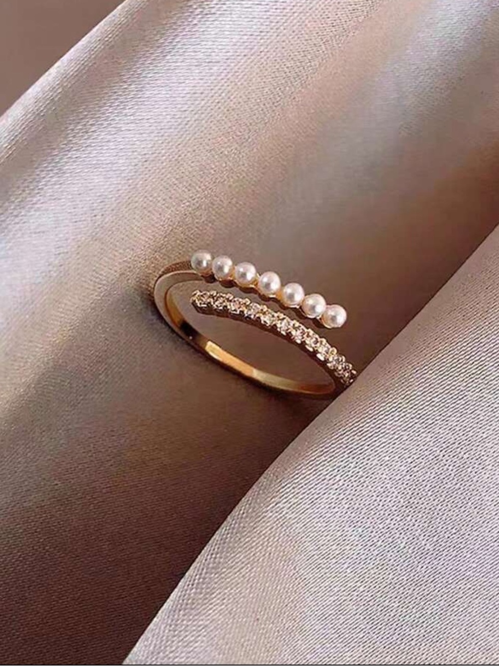 Minimalist pearl CZ ring stack inlaid gold jewelry rare unique viral bohemian